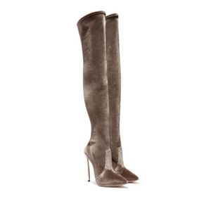 CASADEI 120MM TECHNO BLADE STRETCH VELVET BOOTS